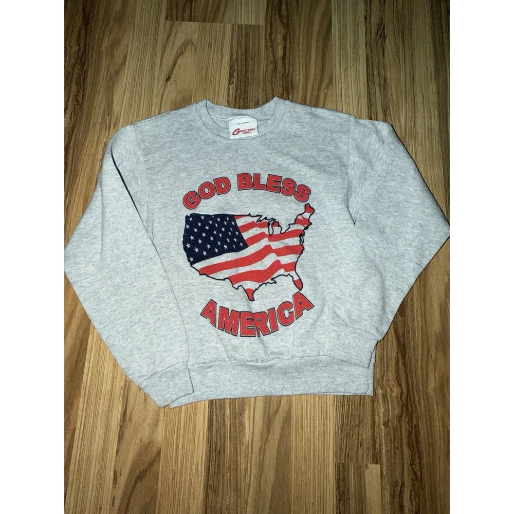 VTG Competitors View God Bless America Youth M Sz 8 Crewneck Sweatshirt
